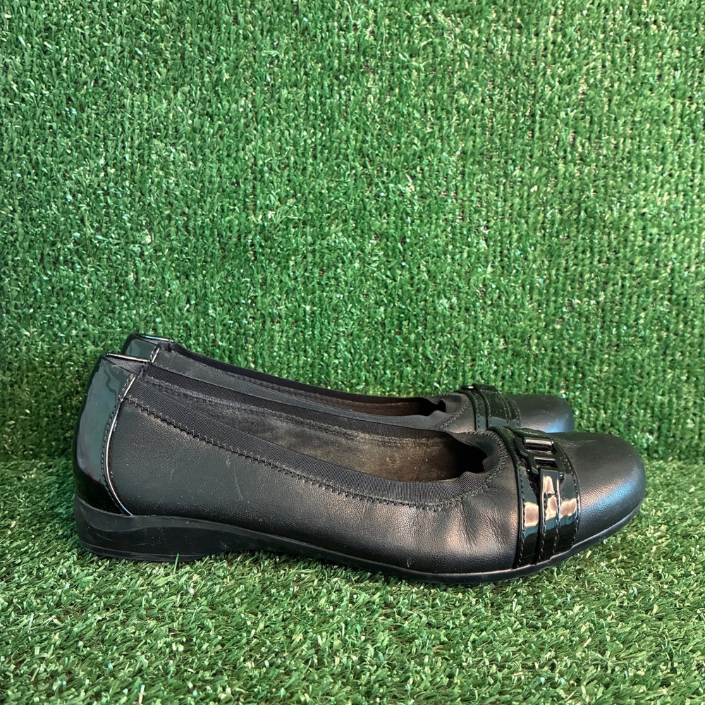 Clarks Collection Kinzie Light Patent Buckle Leather Ballet Flats Black Womens 6